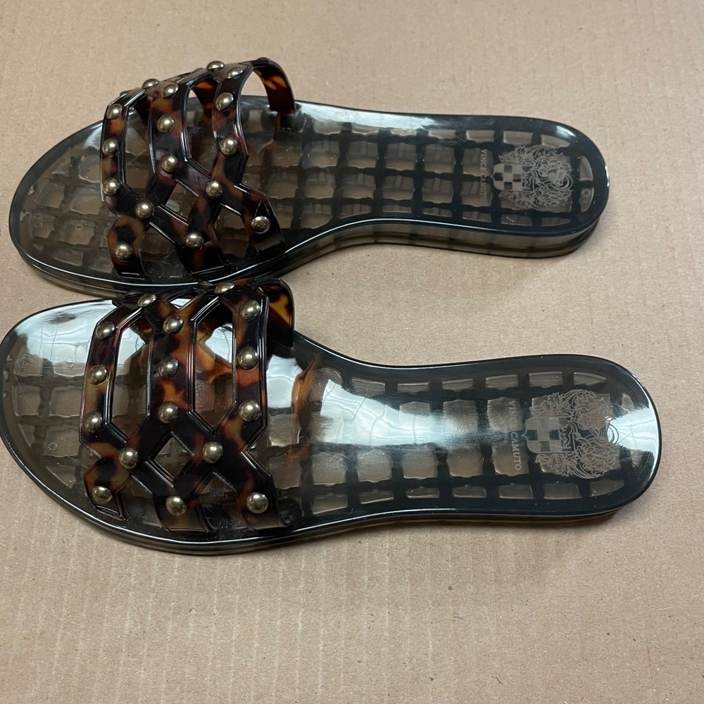 Vince Camuto Womens Sz 8 Carron Tortoise Studded Clear Jelly Flat Slides Sandals - Picture 6 of 9